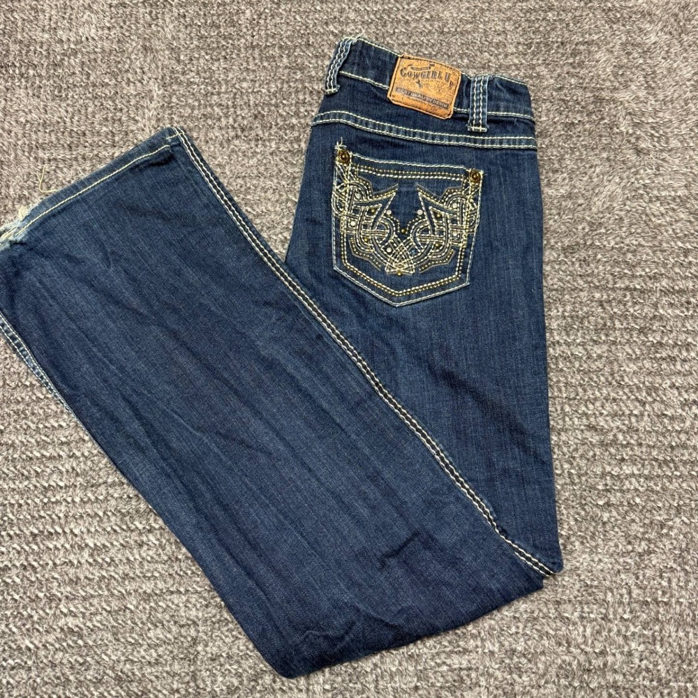 Cowgirl Up Womens Jeans Size 12‎ W32 L34 Bootcut Dark Wash Embellished Denim